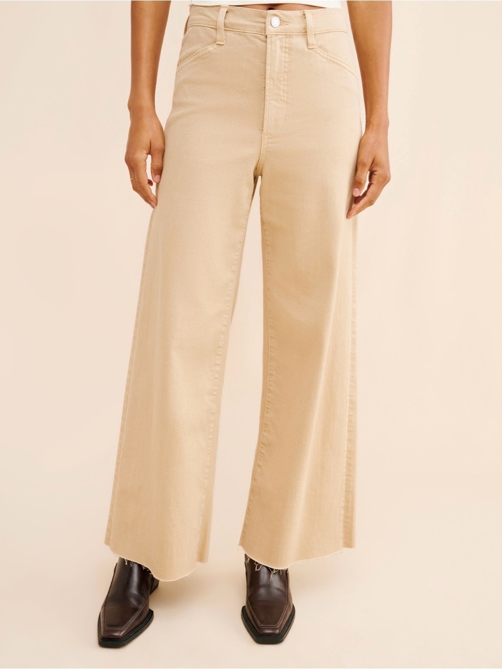 Favorite Daughter THE MISCHA SUPER HIGH RISE WIDE LEG ANKLE size 31 beige denim